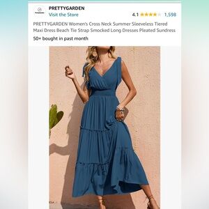 Cross Neck Sleeveless Tiered Maxi Dress w Tie Strap, Long Pleated Sundress